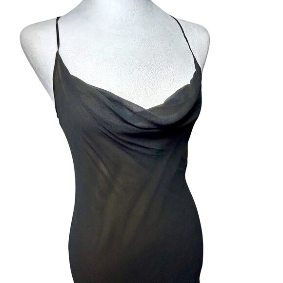 Y2K Silk Slip Dress Dark Fairy Whimsygoth 7 8 Cowl Neck Jellyfish Ruffles Bias - Picture 5 of 14